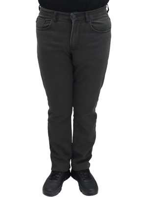 Hacker Fistan Store Erkek Haki Yeşil Yüksek Bel Rahat Kesim Boru Paça Büyük Beden Jean Pantolon