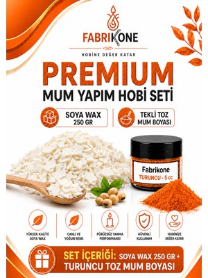 Fabrikone Premium Mum Yapım Hobi Seti - Soya Wax 250 gr - Tekli Toz Mum Boyası - Turuncu BKFABSW2501T