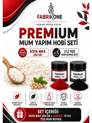 Fabrikone Premium Mum Yapım Hobi Seti - Soya Wax 250 gr - 2'li Toz Mum Boyası Seti - Kırmızı, Siyah BKFABSW2502KS