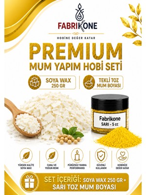 Fabrikone Premium Mum Yapım Hobi Seti - Soya Wax 250 gr - Tekli Toz Mum Boyası - Sarı BKFABSW2501SR