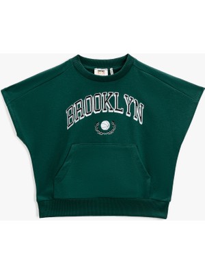 Koton Baskılı Kanguru Cepli Kısa Kollu Sweatshirt
