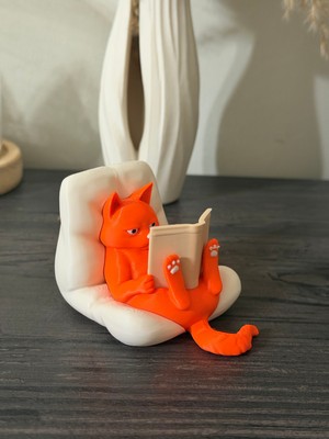 Msv Studio 3d Kitap Okuyan Kedi Figürü – Sevimli Dekor – Kitaplık Süsü
