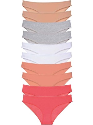Nemere 10 Adet Süper Eko Set Likralı Kadın Slip Külot Ten Gri Beyaz Pudra Fuşya