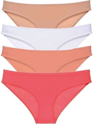 Nemere 4 Adet Süper Eko Set Likralı Kadın Slip Külot Ten Beyaz Pudra Fuşya