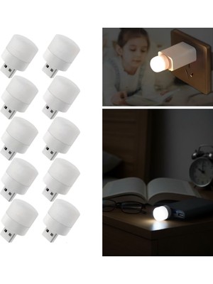 Nemere  USB Mini Top LED 10’lu Aydınlatma Beyaz Işıklı Gece Lambası, Enerji Tasarruflu Mikro LED Iş