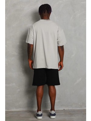 Nemere Oversize Düz Bisiklet Yaka T-Shirt - Gri