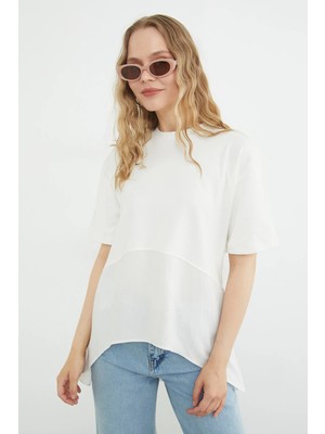 FullaModa Basic Arkası Uzun Oversize Tişört