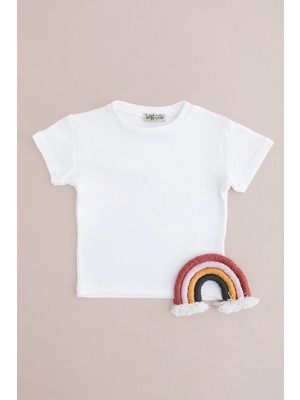 FullaModa Fiyonk Nakışlı Slim Fit Kız Çocuk Tişört