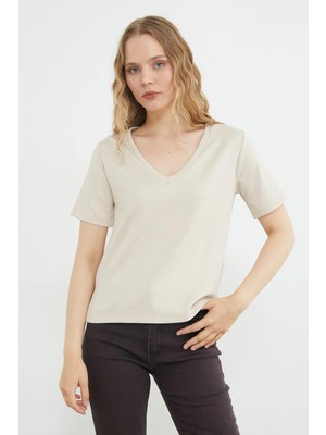 FullaModa Basic V Yaka Modal Tişört