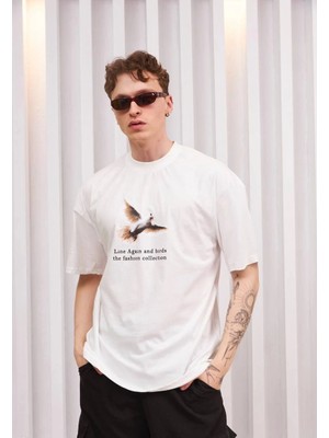 Nemere Bisiklet Yaka Baskılı Oversize T-Shirt - Siyah