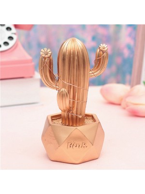 Nemere  LED Işıklı Sevimli Kaktüs Dekoratif Masa Lambası Mini Biblo Gece Lambası-Gold