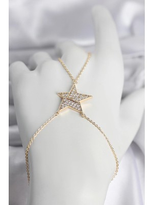 Nemere Mey Ithalat® Pirinç Gold Renk Zirkon Taşlı Yıldız Model Kadın Şahmeran