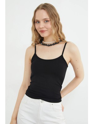 FullaModa Basic Ip Askılı Kaplı Crop Body