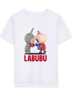 Nemere Kız Labubu Çocuk Baskılı T-Shirt - Beyaz