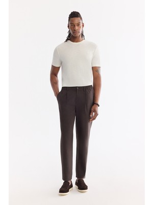 AVVA Erkek Kahve Yanı Lastikli Tencel Karışımlı Relaxed Fit Pantolon A61Y3004