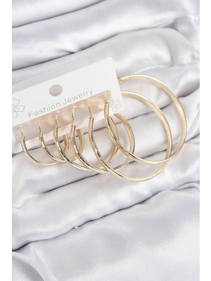 Nemere Mey Ithalat® Pirinç Halka Model Gold Renk Kadın Set Küpe