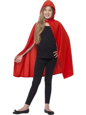 Enco Store Kırmızı Renk Kapşonlu Kumaş Pelerin 90 cm