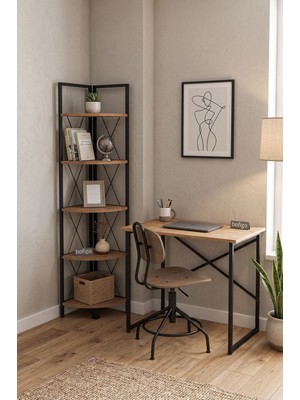 Bofigo Çalışma Masası ve Kitaplık Seti 60X90 Çalışma Masası Köşe Kitaplık Hugo & Halikarnas Çam