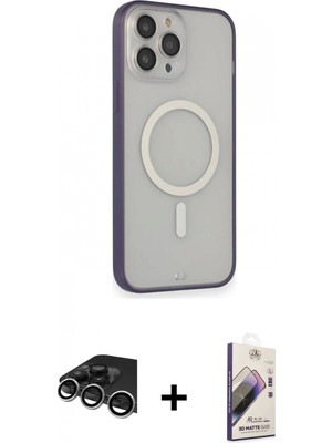 Marsilyan™- iPhone 14 Pro Max Kılıf Siluet Işık Koleksiyonu - Siyah Bilvis 3D Mat Cam Ekran Koruyucu + Raze Metal Kamera Lens - Gs