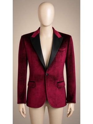 Wessi Slimfit Damatlık Ceket Bordo Renkli Erkekler İçin %20 Polyester %80 Viskon Şık Tasarım