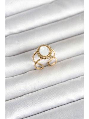 Vice Avm 316L Çelik Gold Renk Sedefli Vintage Kadın Yüzük BIJ/53122283