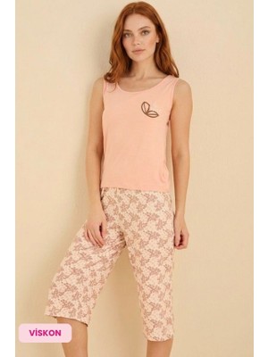 Seamlife Kadın Düğmesiz Bisiklet Yaka Atlet Bermuda Homewear - Viskon Kolsuz Kapri Pijama Takımı