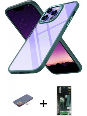 Marsilyan™- iPhone 13 Pro Max Kılıf Nova Işık Serisi - Şeffaf 360 Full Body Arka Koruyucu + Renkli Kamera Lens Koruma Cam - Tu