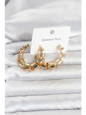 Mey İthalat Mey Ithalat® 316L Çelik Gold Renk Spiral Halka Kadın Küpe