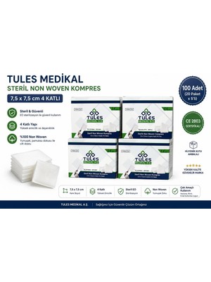 Tules  Steril Non Woven Gaz Kompresi  7,5x7,5 cm (20'li Paket)
