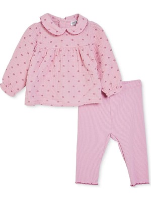 Hellobaby Kız Bebek Bluz-Tayt Çiçek Baskılı Çıtçıtlı Bebe Yaka Uzun Kol Patiksiz