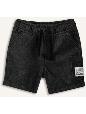 DeFacto %100 Pamuk Beli Lastikli Siyah Jean Şort Erkek Bebek H1262A526SM
