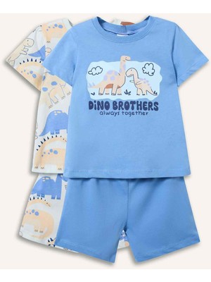 DeFacto %100 Pamuk Dinozor Baskılı 2'li Pijama Takımı Erkek Bebek H4034A526HS
