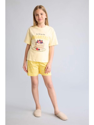 DeFacto %100 Pamuk Baskılı 2'li Ekru Pijama Takımı Kız Bebek H5508A826SM