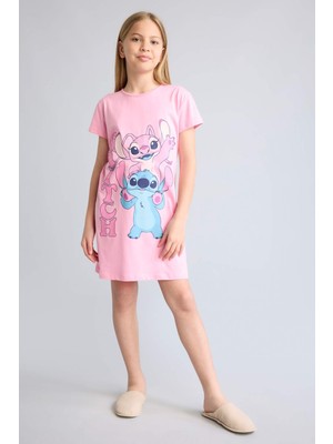 DeFacto %100 Pamuk Disney Lilo & Stitch Kısa Kollu Pembe Elbise Kız Çocuk H5515A826SM