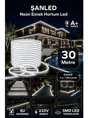 ŞANLED Neon Esnek Hortum Şerit LED Beyaz Işık Rengi + 220V Fiş 2,3,4,5,10,15,20,25,50,100 Metre