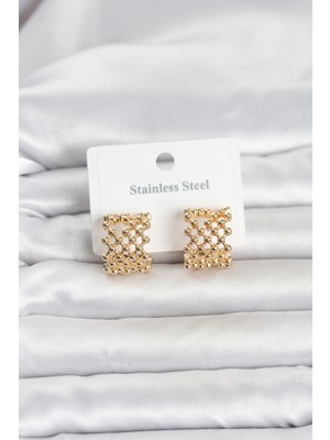 Mç Plus Erb 316L Çelik Gold Renk Motif Desenli Halka Kadın Küpe