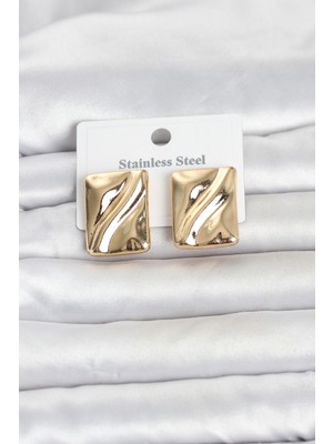 Mç Plus Erb 316L Çelik Gold Renk Plaka Model Kadın Küpe