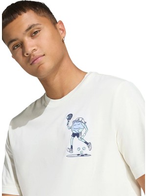 Adidas KB4906 M Ed Padel T Beyaz Bisiklet Yaka Normal Kalıp Fit Baskılı Erkek T-Shirt