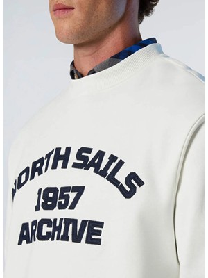 North Sails Beyaz Erkek Bisiklet Yaka Regular Fit Yazı Baskılı Sweatshirt NS0000691129