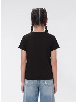 Champion Siyah Kız Çocuk Baskılı T-Shirt 405387-SS Tee