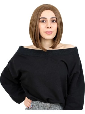 Liyuza Kahkülsüz Düz Kısa Fiber Sentetik Peruk - Kumral