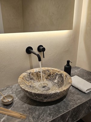 Kaelite Özel Tasarım Mermer Evye - 44X35 cm Tezgah Üstü Doğal Taş Banyo Lavabosu
