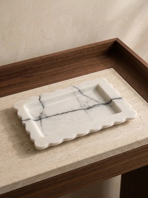 Kaelite Dekoratif Dalgalı Mermer Sunum Tepsisi - 27X18 cm Doğal Taş Çok Amaçlı Tabak