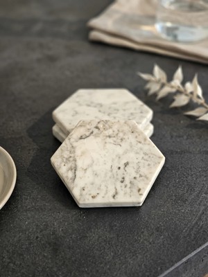 Kaelite Altıgen Mermer Bardak Altlığı 11 x 10 cm - Dekoratif Doğal Taş Sunum Altlığı