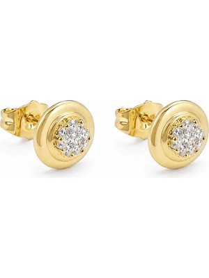 Zeino Zirkon Taşlı Yuvarlak Küpe - 14K Altın Kaplama - 1 cm