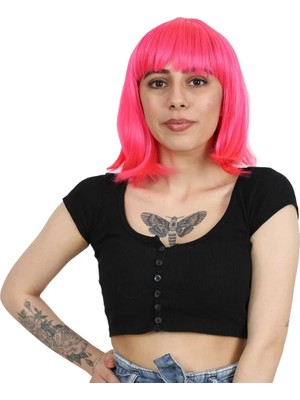 Liyuza Küt Kahküllü Fiber Sentetik Peruk - Neon Pembe