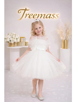 Treemass 514 Abiye Kız çocuk Elbisesi Tüllü Saten İncili Düğün ve Doğum Günü