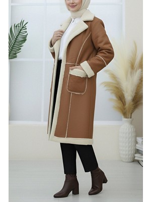 Moda Morfo İçi Peluşlu Çıtçıtlı Cepli Deri Mont -Taba