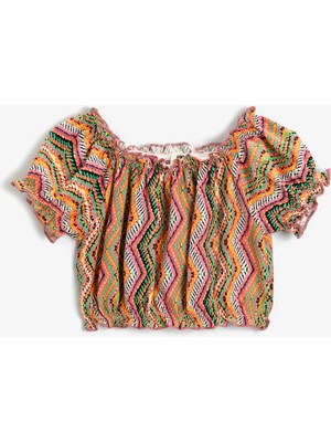 Koton Keten Karışımlı Crop Bluz Beli ve Kolları Lastikli