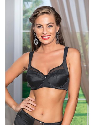 Gallipoli Saten Toparlayıcı Minimizer Sütyen ve Yüksek Bel Slip Külot Takım Siyah (MGP31521)